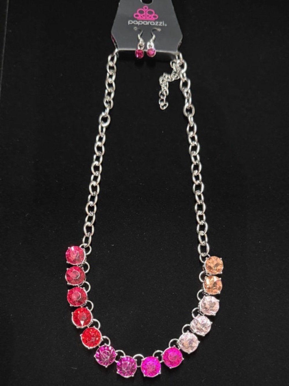 Paparazzi Pink, Fuchsia & Peach Crystal Necklace Set